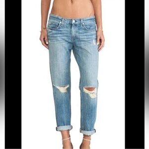 Rag & Bone Boyfriend Jeans Distressed In Moss With Holes Sz 25 (Meas. 30x27)